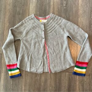 Mini Boden Gray Cardigan with Colorful Striped Cuffs, Girls Size 9/10